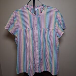 Crown And Ivy Women's 100% Cotton Rainbow Striped Top; Size 2X